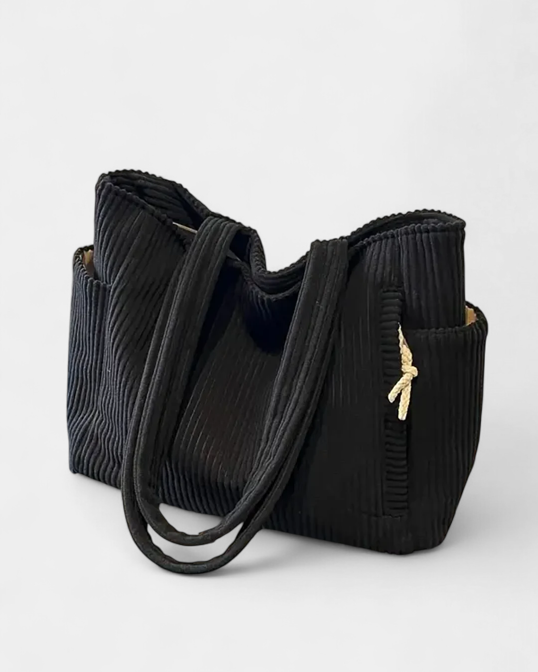 KYLIE - RIBBED TOTE BAG WITH DRAWSTRING DETAIL