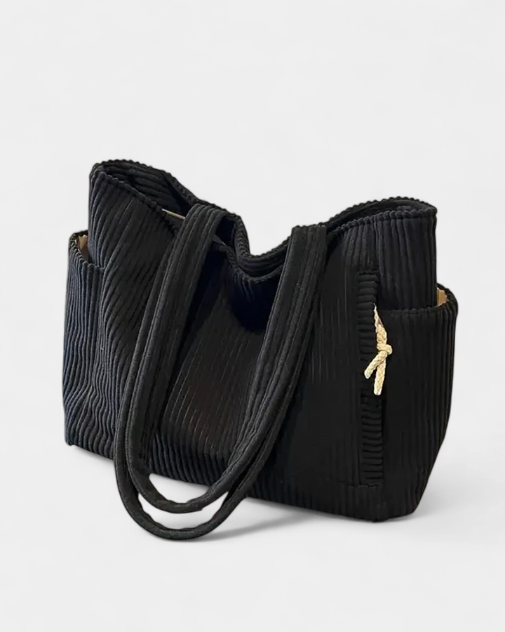 KYLIE - RIBBED TOTE BAG WITH DRAWSTRING DETAIL