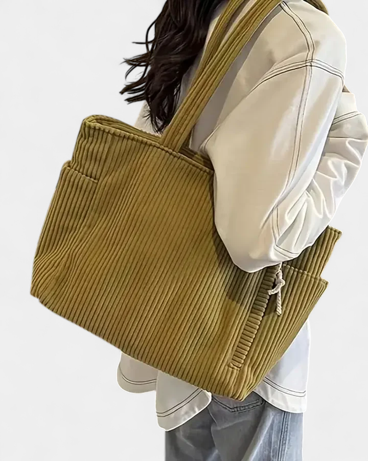 KYLIE - RIBBED TOTE BAG WITH DRAWSTRING DETAIL